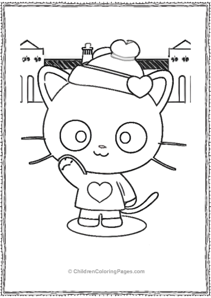 Chococat In Front Of A House Free PDF Printable