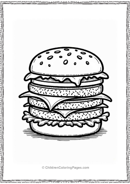 Classic Cheeseburger Stack Coloring Page Free PDF Printable