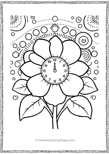 Clock In A Flower With Large Petals Free PDF Printable