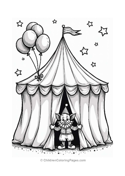 Clown Behind A Colorful Circus Tent Free PDF Printable