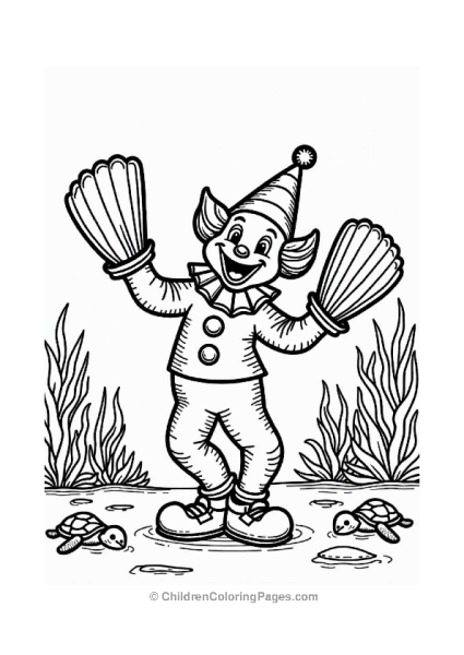 Clown Dancing With Sea Turtles Free PDF Printable