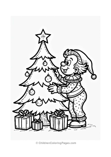 Clown Decorating A Christmas Tree Free PDF Printable