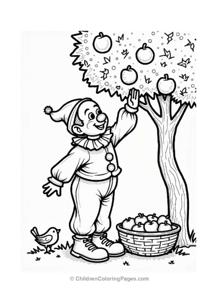 Clown Picking Apples In An Orchard Free PDF Printable