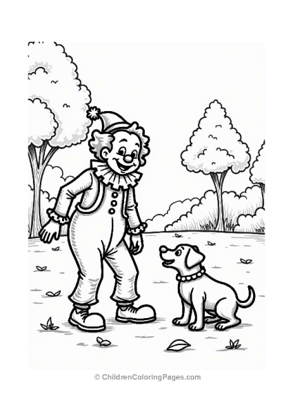 Clown Playing Fetch With Dog In The Park Free PDF Printable