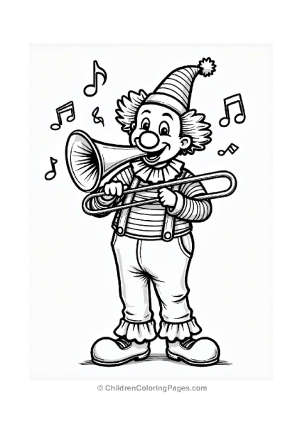 Clown Playing Trombone With Musical Notes Free PDF Printable