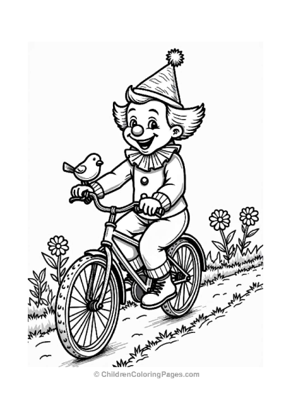 Clown Riding A Bicycle In A Garden Free PDF Printable