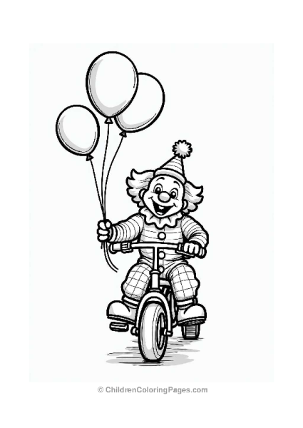 Clown Riding A Tricycle With Balloons Free PDF Printable