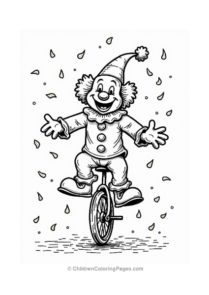 Clown Riding A Unicycle With Confetti Free PDF Printable