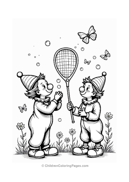 Clowns Blowing Bubbles In A Garden Free PDF Printable