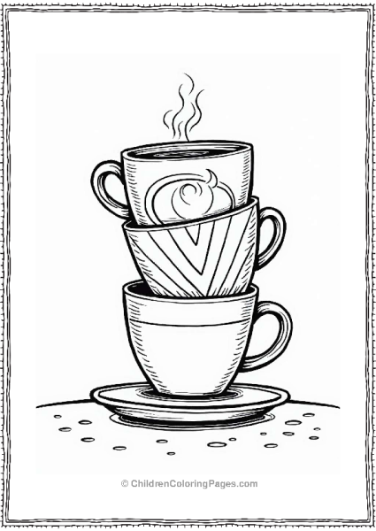 Coffee Cup Stack Coloring Page Free PDF Printable