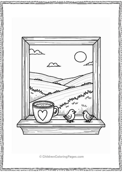 Coffee Cup With Heart And Hills View Free PDF Printable