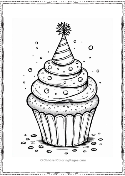 Colorful Cupcake With Party Hat Free PDF Printable