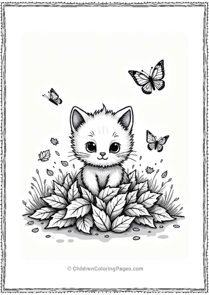 Cozy Kitten Among Fall Leaves Free PDF Printable