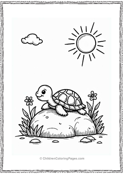 Cozy Tortoise Sunbathing On A Rock Free PDF Printable