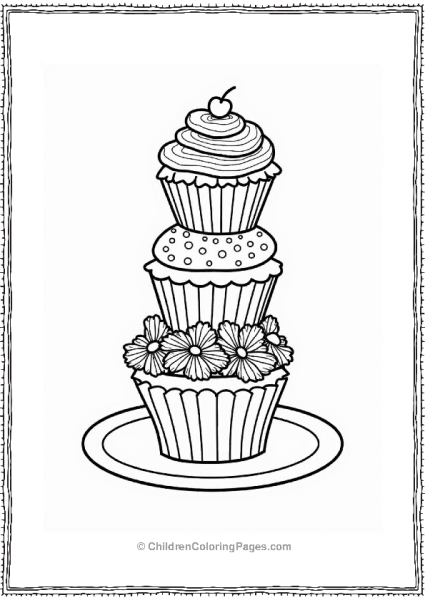 Cupcake Tower With Unique Frosting Designs Free PDF Printable