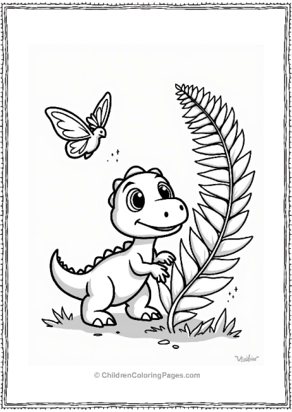 Curious Baby Dinosaur Among Butterflies Free PDF Printable