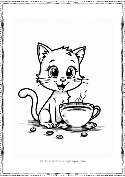 Curious Cat With Coffee Cup Free PDF Printable