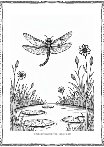 Curious Dragonfly Over A Pond Free PDF Printable