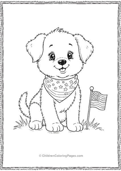 Cute Puppy With An American Flag Bandana Free PDF Printable