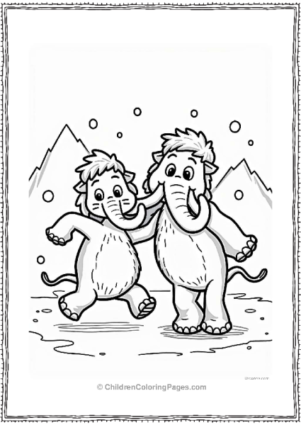 Dancing Mammoths In A Snowy Landscape Free PDF Printable