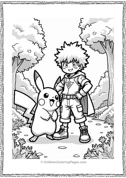 Deku And Pikachu In A Vibrant Park Free PDF Printable