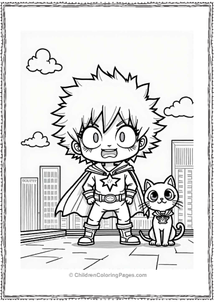 Deku And Superhero Cat On Rooftop Free PDF Printable