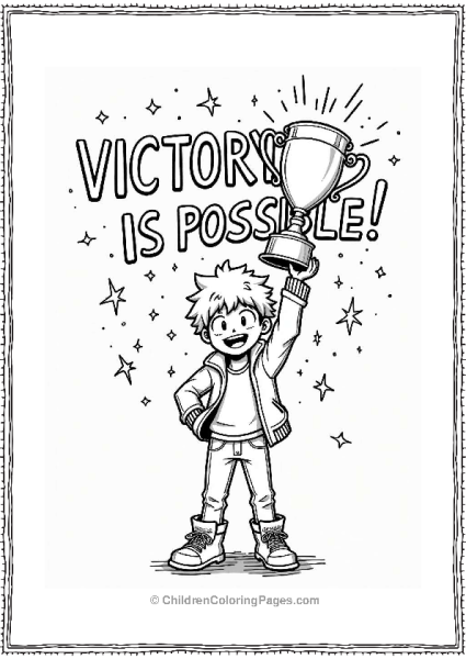 Deku Celebrating With A Trophy Free PDF Printable