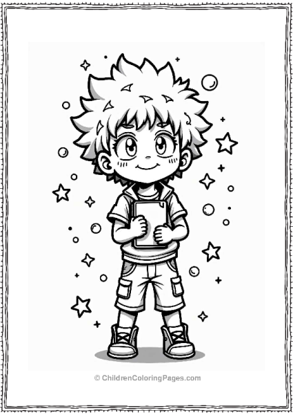 Deku Holding His Hero Notebook Under Stars Free PDF Printable