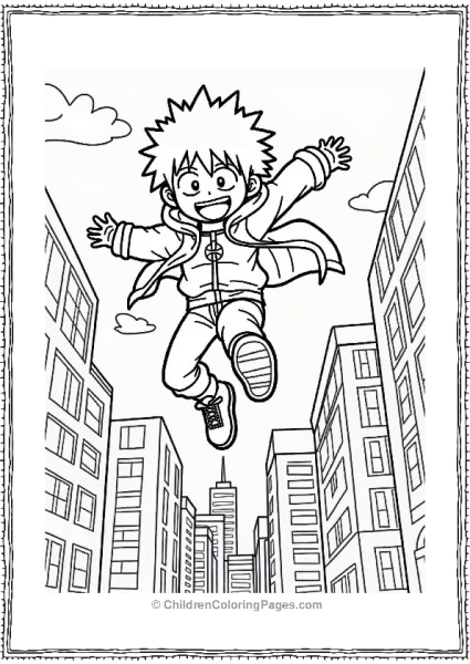 Deku Jumping In A Cityscape Free PDF Printable