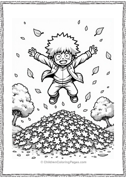 Deku Jumping In Autumn Leaves Free PDF Printable