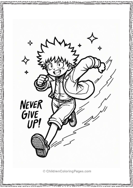 Deku Launching Into Action With Never Give Up Free PDF Printable