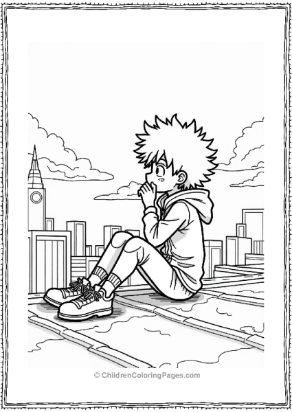 Deku Sitting Thoughtfully On A Rooftop Free PDF Printable