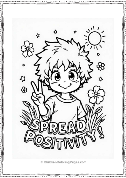 Deku Smiling With A Peace Sign Free PDF Printable