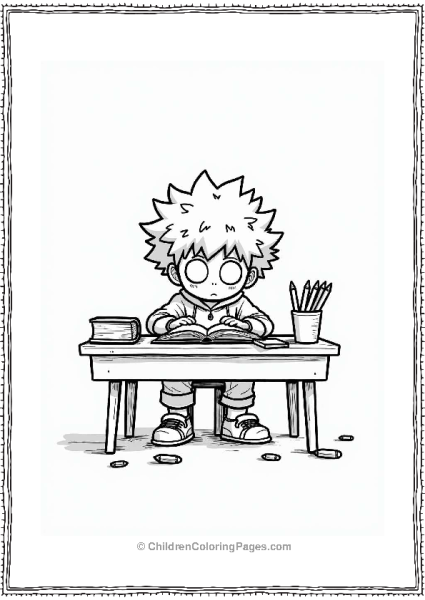 Deku Studying At His Desk Free PDF Printable