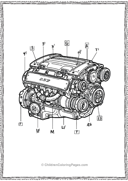 Detailed Porsche Engine With Labeled Parts Free PDF Printable