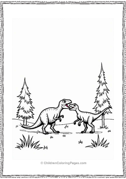 Dinosaurs Playing Tag In A Grassy Field Free PDF Printable