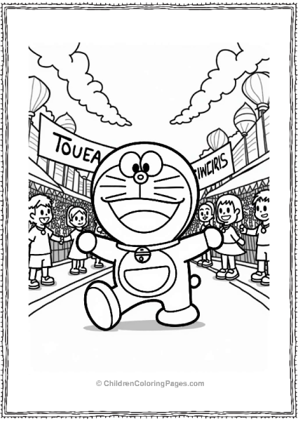 Doraemon And Friends At A Festival Parade Free PDF Printable