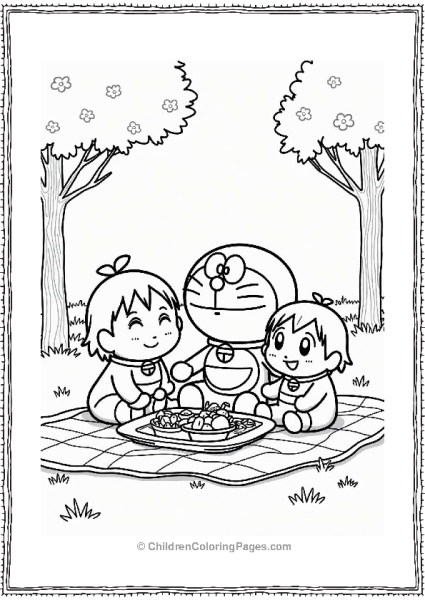 Doraemon And Friends At A Picnic Free PDF Printable