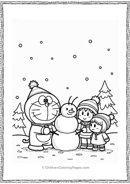 Doraemon And Friends At A Winter Festival Free PDF Printable