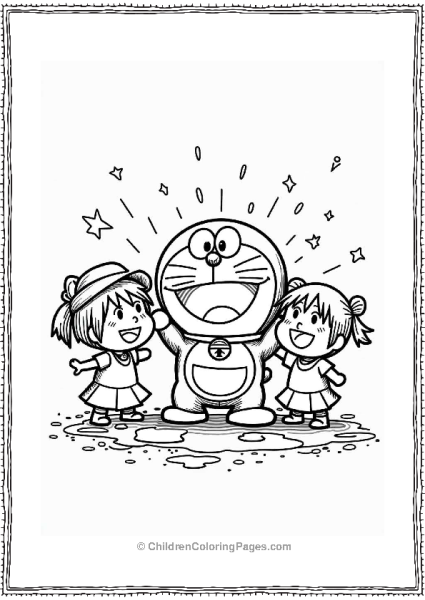 Doraemon And Friends At Holi Festival Free PDF Printable