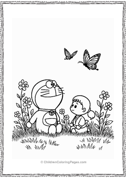 Doraemon And Friends Watching Butterflies Free PDF Printable