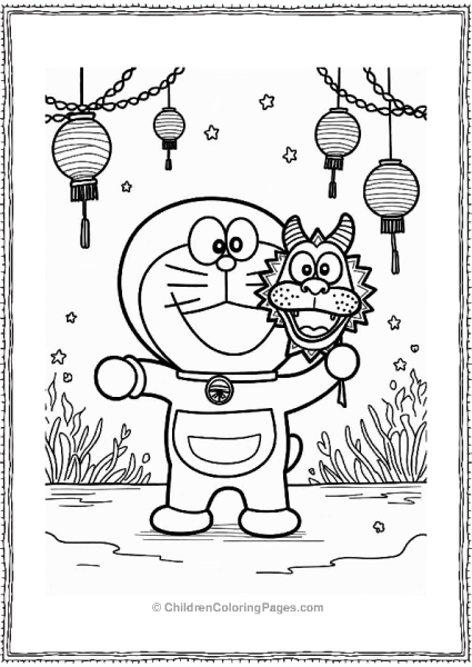 Doraemon And Nobita Celebrating Chinese New Year Free PDF Printable