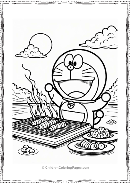 Doraemon At A BBQ Free PDF Printable