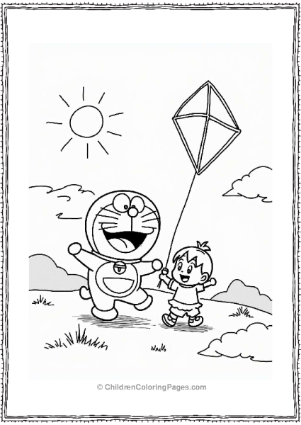 Doraemon Flying A Colorful Kite Free PDF Printable