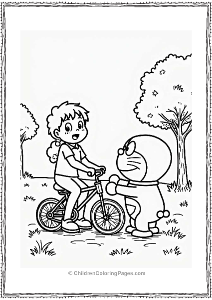 Doraemon Helps Fix A Bicycle Free PDF Printable