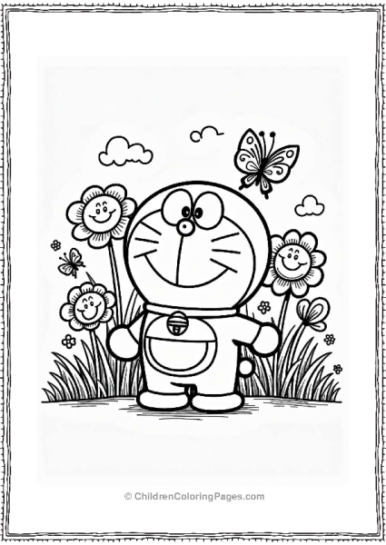 Doraemon In A Flower Garden Free PDF Printable