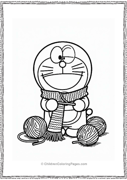 Doraemon Knitting A Colorful Scarf Free PDF Printable