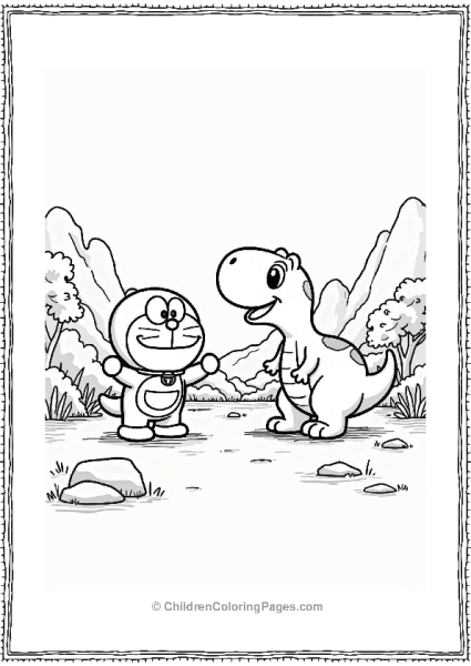 Doraemon Meets A Cute Dinosaur Free PDF Printable