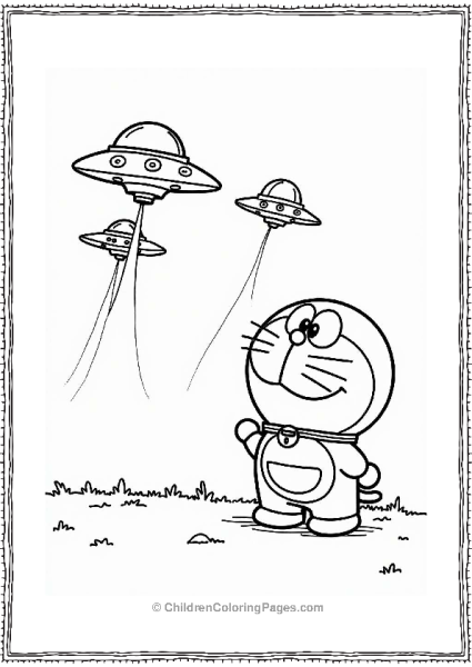 Doraemon Watching Friendly UFOs Free PDF Printable