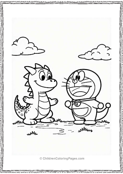 Doraemon With A Colorful Dragon Free PDF Printable